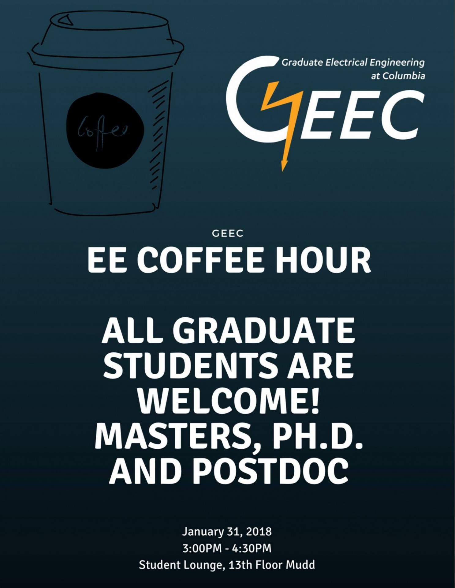 Graduate Electrical Engineering at Columbia Coffee Hour Event Flyer