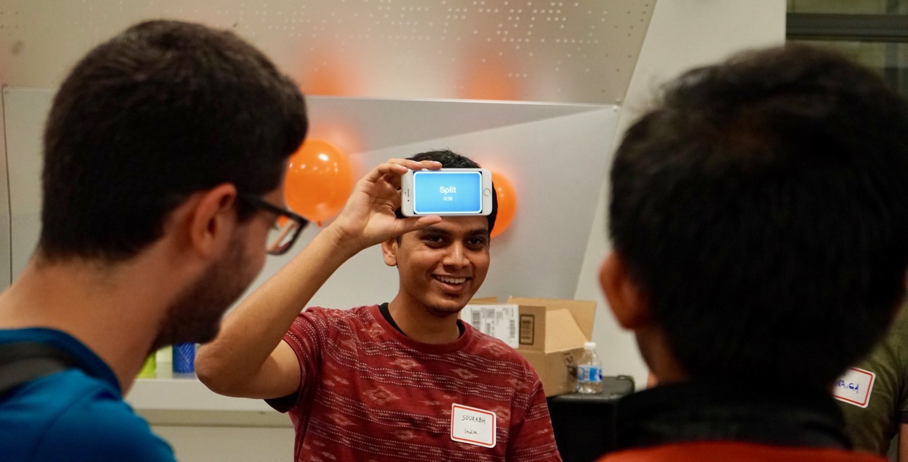 Graduate electrical engineering students playing icebreaker games during the Graduate Electrical Engineering at Columbia kick-off event