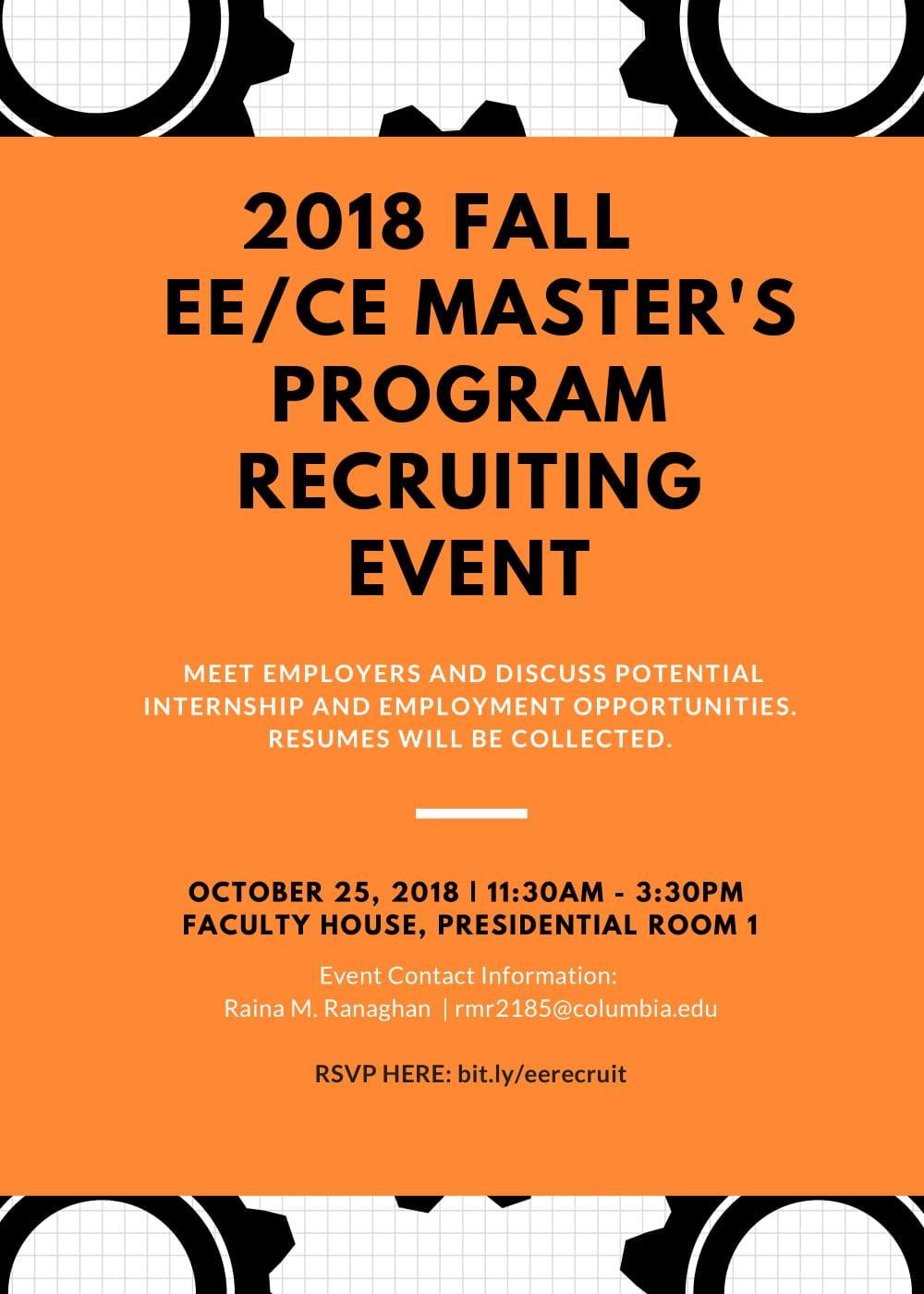 2018 Fall EE/CE Master's Program Recruiting Event Flyer