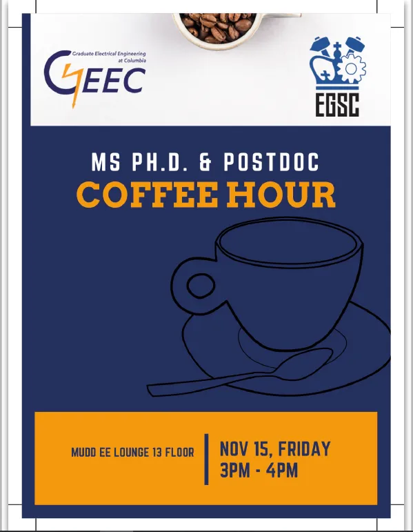 MS, PhD, PostDoc Coffee Hour Fall 2019 Flyer