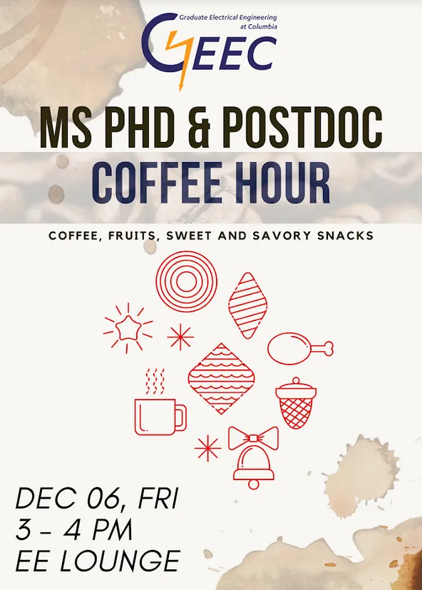 Flyer for the GEEC MS, PhD, PostDoc Coffee Hour - December 06, 2019